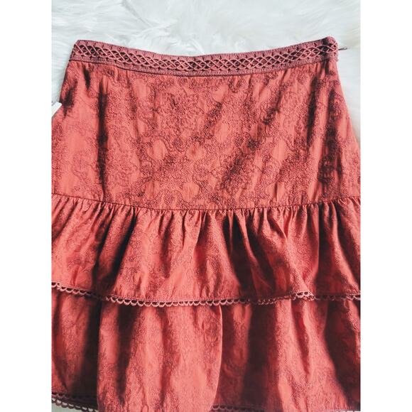 NEW Anthropologie Maeve Embroidered Red Mini Skirt - Size: 2 - Picture 7 of 10